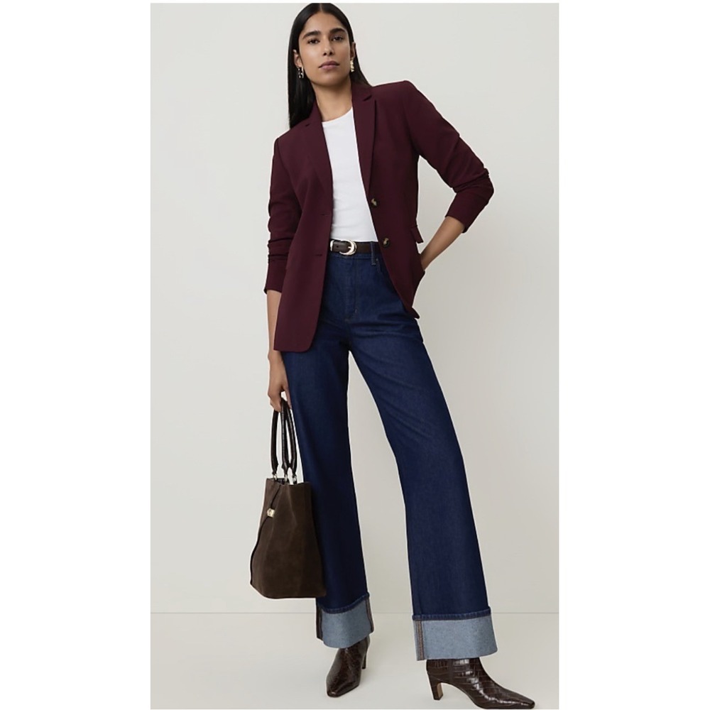 Ann Taylor The Greenwich Blazer Women 14 Purest Plum New Woven Gold Button $198